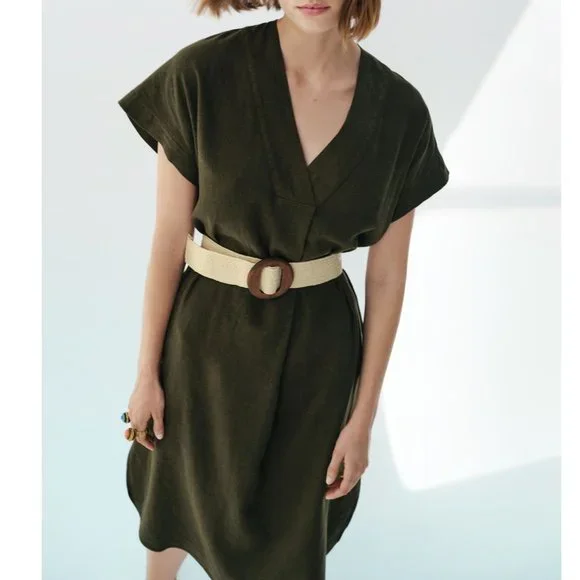 Zara Dresses Zara Belted Linen Blend Tunic Dress Size Xs